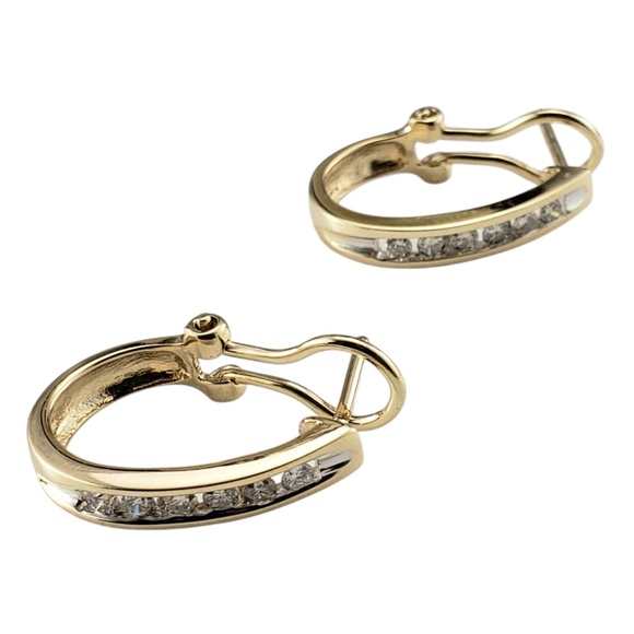 14 Karat Yellow Gold and Diamond Oval Hoop Earrings #20404 - Picture 3 of 8